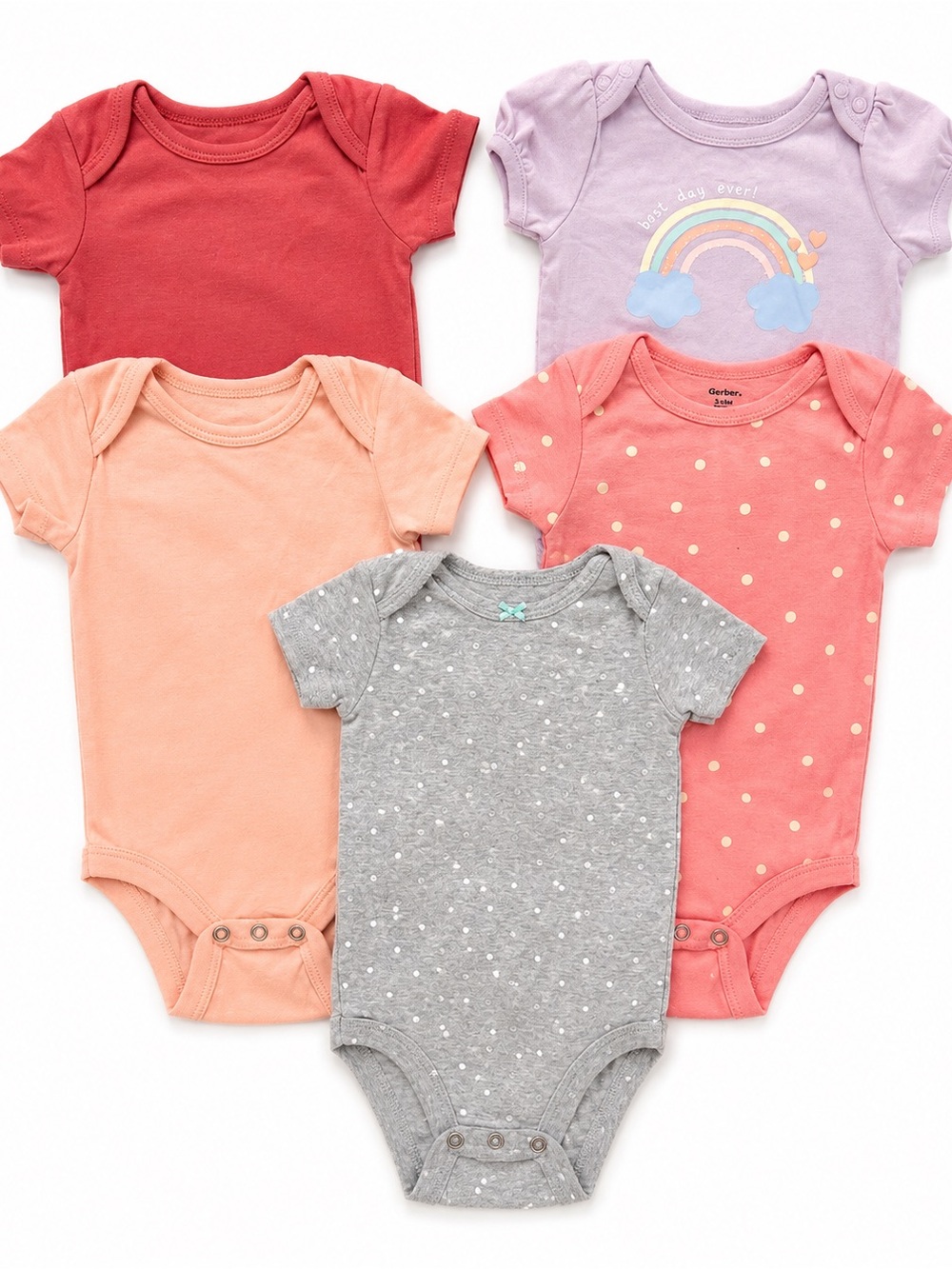 5 for‎ $15! 5-Piece Baby Girl Onesie Bundle 3-6M | Carter’s, Gerber & Basics